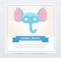 Funny animal face of blue elephant with big ears. Fancy children s mask for masquerade. Party fun symbol. Flat vector Royalty Free Stock Photo