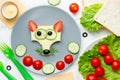 Funny animal face sandwich for children, fox sandwich Royalty Free Stock Photo