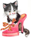 Funny animal Kitten. watercolor