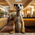 Funny animal. Meerkat, Suricata suricatta on the hotel reception