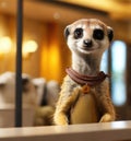 Funny animal. Meerkat, Suricata suricatta on the hotel reception