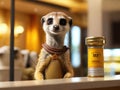 Funny animal. Meerkat, Suricata suricatta on the hotel reception