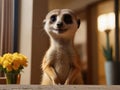 Funny animal. Meerkat, Suricata suricatta on the hotel reception