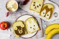 Funny animal sandwich for kids shaped cute bear, panda, fox, rabbit