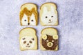 Funny animal sandwich for kids shaped cute bear, panda, fox, rabbit