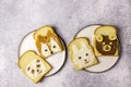 Funny animal sandwich for kids shaped cute bear, panda, fox, rabbit