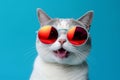 funny animal sunglasses cat pet neon colourful portrait fashion cute. Generative AI.