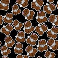 Funny animals brown otter cranky pet cute seamless pattern, animal beaver resentful cartoon style with ribbon , peevish line art,