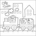 funny animals cartoon on train  Coloring book or page  Creative vector Childish design for kids activity colouring book or page Royalty Free Stock Photo