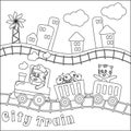 funny animals cartoon on train  Coloring book or page  Creative vector Childish design for kids activity colouring book or page Royalty Free Stock Photo