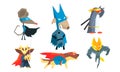Funny Animals Characters Set, Courageous Cute Animals Dressed as Superheroes with Capes And Masks in Different Action