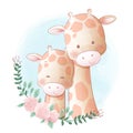 Funny animals cute giraffe, card for kids