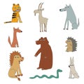 Funny animals Vector Illustration. Style of children`s drawings