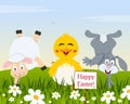 Funny Animals & Easter Eggs in a Meadow Royalty Free Stock Photo