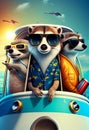 Funny animals in jackets and sunglasses traveling on a yacht. AI Generated