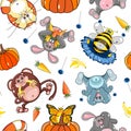 Funny animals with lollipops seamless pattern