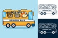 Funny animals on school bus. Vector cartoon illustration in flat icon style