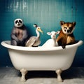 Funny animals sitting in bathroom Royalty Free Stock Photo