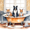 Funny animals sitting in bathroom Royalty Free Stock Photo