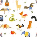 Funny animals wearing knitted sweaters and clothes seamless pattern