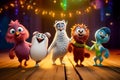 funny animated animals performing a musical number or a dance.