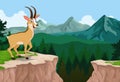 Funny antelope cartoon with forest landscape background