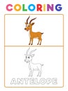 Funny Antelope Deer Animal Coloring Book with Example. Preschool worksheet for practicing fine colors recognition skill. Vector