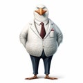 Funny Anthropomorphic Seagull In Suit: Realistic And Animated Film Style