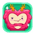 Funny app icon with red fluffy monster. Royalty Free Stock Photo