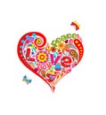 Funny applique with floral hippie heart shape