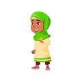 funny arab little girl with apple fruit cartoon vector