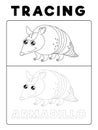 Funny Armadillo Animal Tracing Book with Example. Preschool worksheet for practicing fine motor skill. Vector Cartoon Illustration Royalty Free Stock Photo