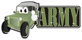 Funny army car with banner and gesture Royalty Free Stock Photo