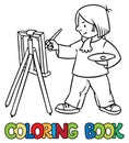 Funny artist or painter. Coloring book Royalty Free Stock Photo