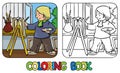 Funny artist or painter. Coloring book