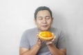 Funny Asian Man Enjoys Durian fruit Royalty Free Stock Photo