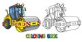 Funny asphalt compactor car with eye coloring book