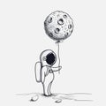 Funny astronaut keeps abstract balloon like a moon