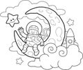 Funny astronaut sitting on the moon coloring book