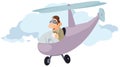 Funny aviator in cute helicopter. Illustration for internet and mobile website