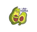 The funny avocado cat-girl loves and hugs. Cartoonish character