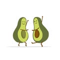 Funny Avocado Couple dancing. Cartoon characters. Isolated on white