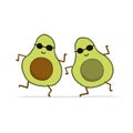 Funny Avocado Friends is dancing. Cartoon characters. Isolated on white