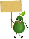 Funny avocado mascot holding a wooden sign.cdr