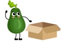 Funny avocado mascot with open cardboard box