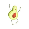 Funny avocado standinf with rising hands, emotional fruit cartoon character vector Illustration on a white background Royalty Free Stock Photo