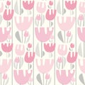 Funny awkward pastel rosy tulip seamless pattern