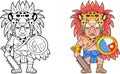 Funny Aztec warrior, design coloring book