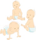 Funny babies in diapers, vector