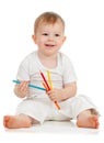 Funny baby boy drawing with color pencils Royalty Free Stock Photo